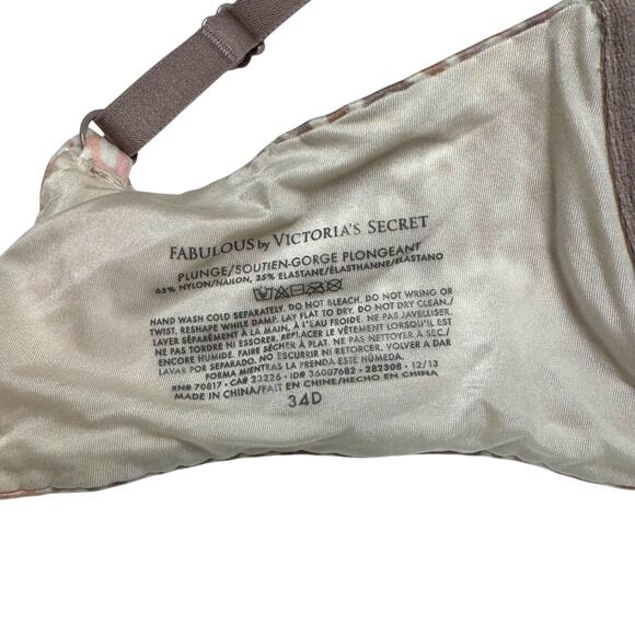 Fabulous by Victoria's Secret Plunge Padded Push-Up Bra Pink Mauve 34D - Picture 7 of 7